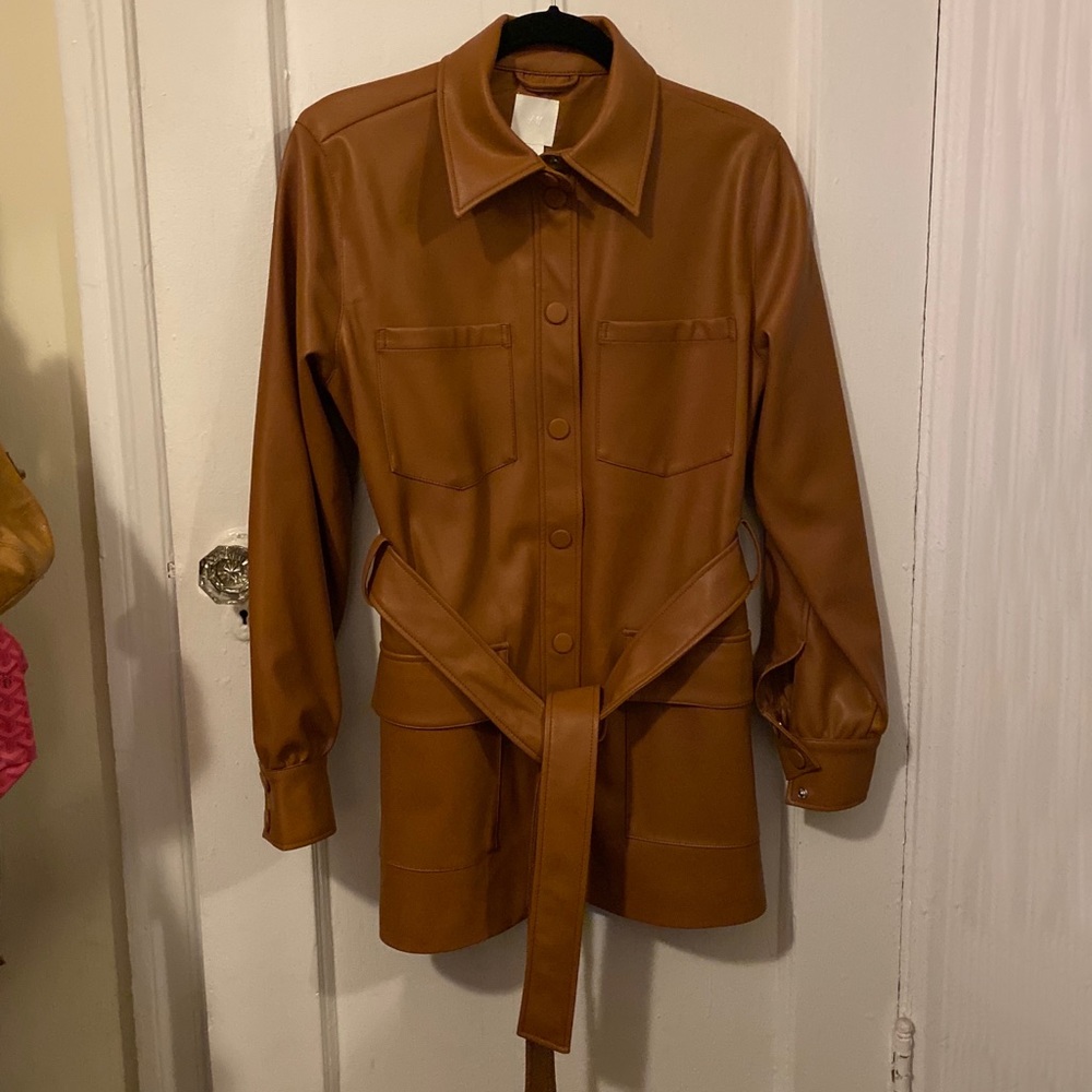 Belted Faux Leather Jacket
